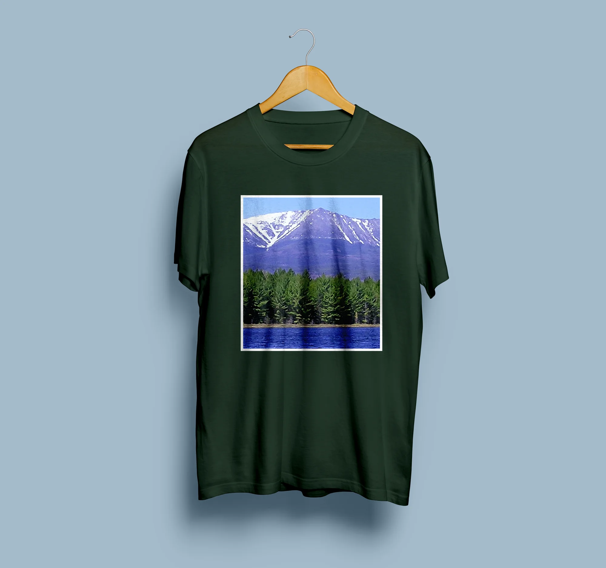 Mount Katahdin Watercolor T-Shirt in Forest Green