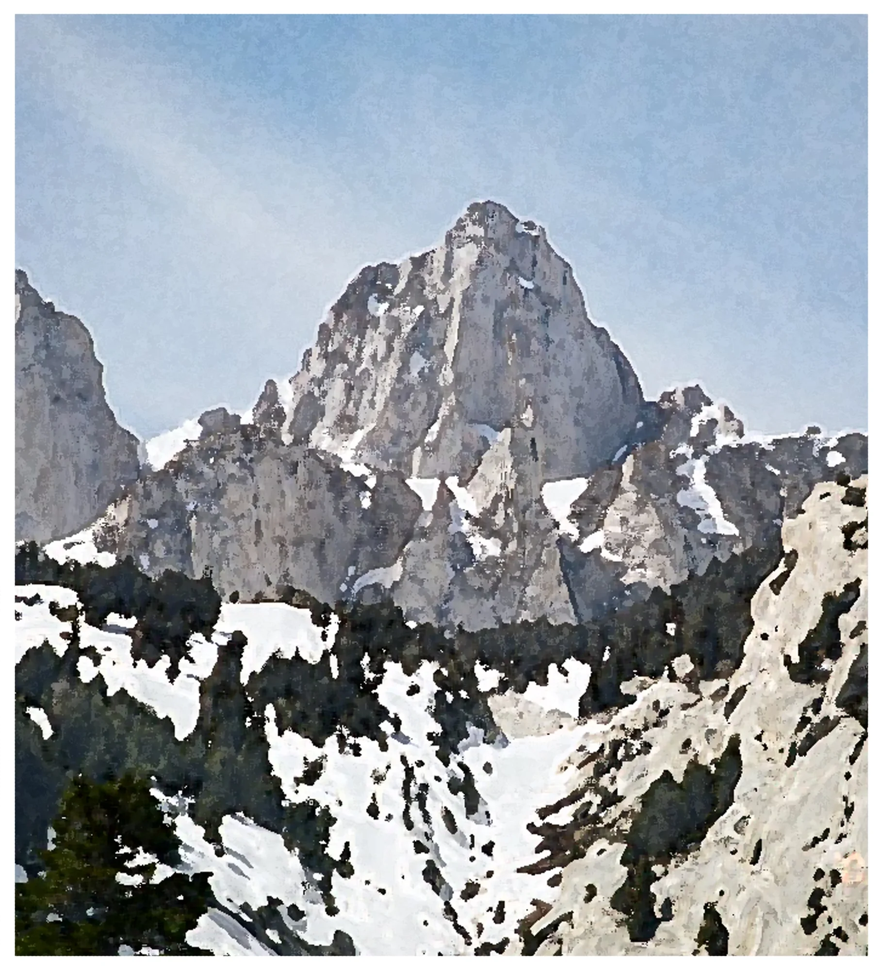 The Mount Whitney artwork printed on the Mount Whitney Watercolor T-Shirt