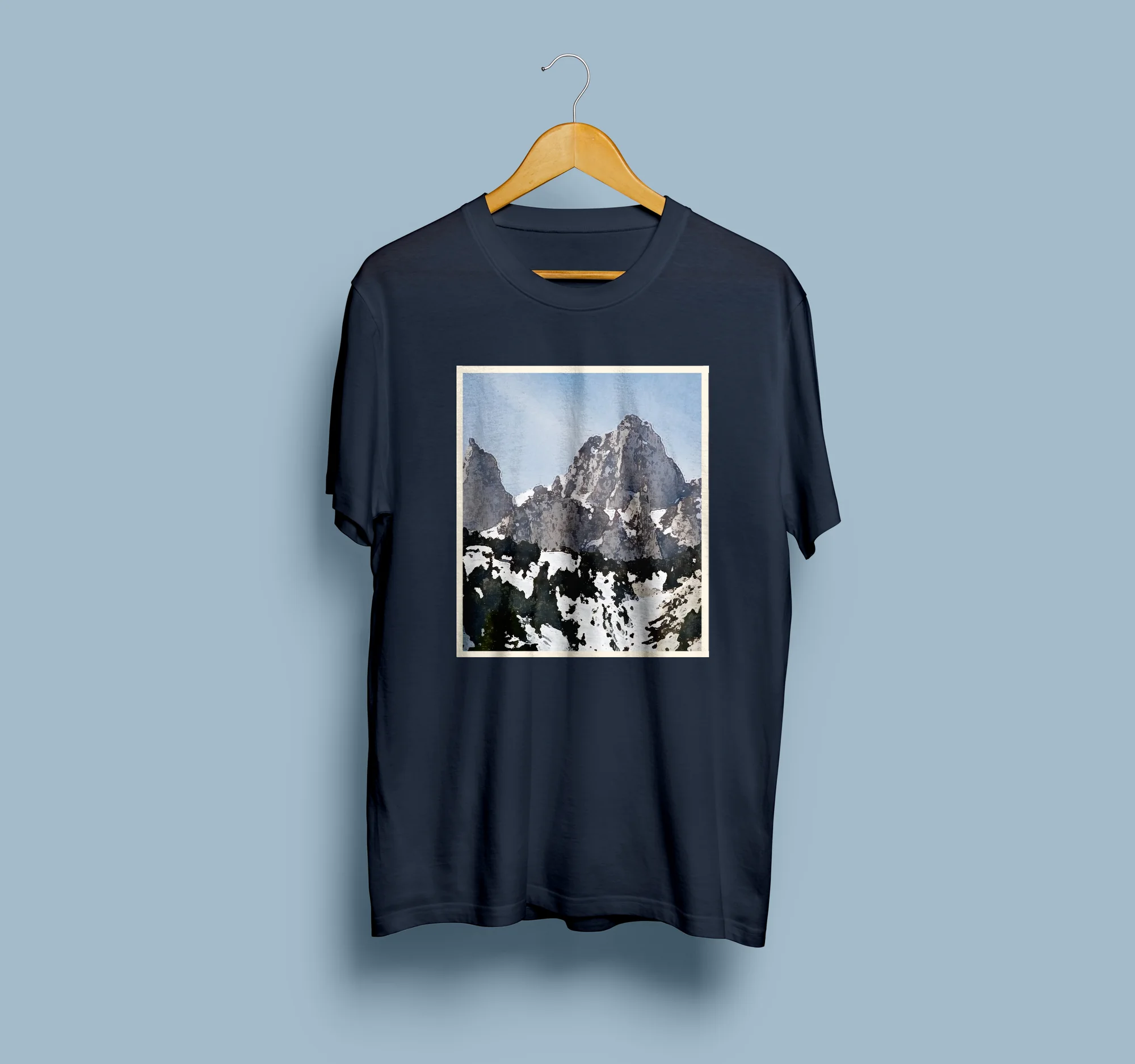 Mount Whitney Watercolor T-Shirt in Forest Green